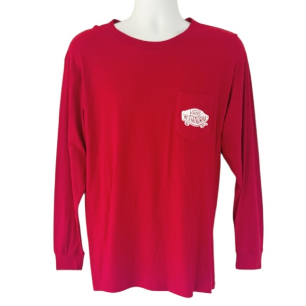 Vans High Standard red classic long sleeve cotton logo pocket tee size medium